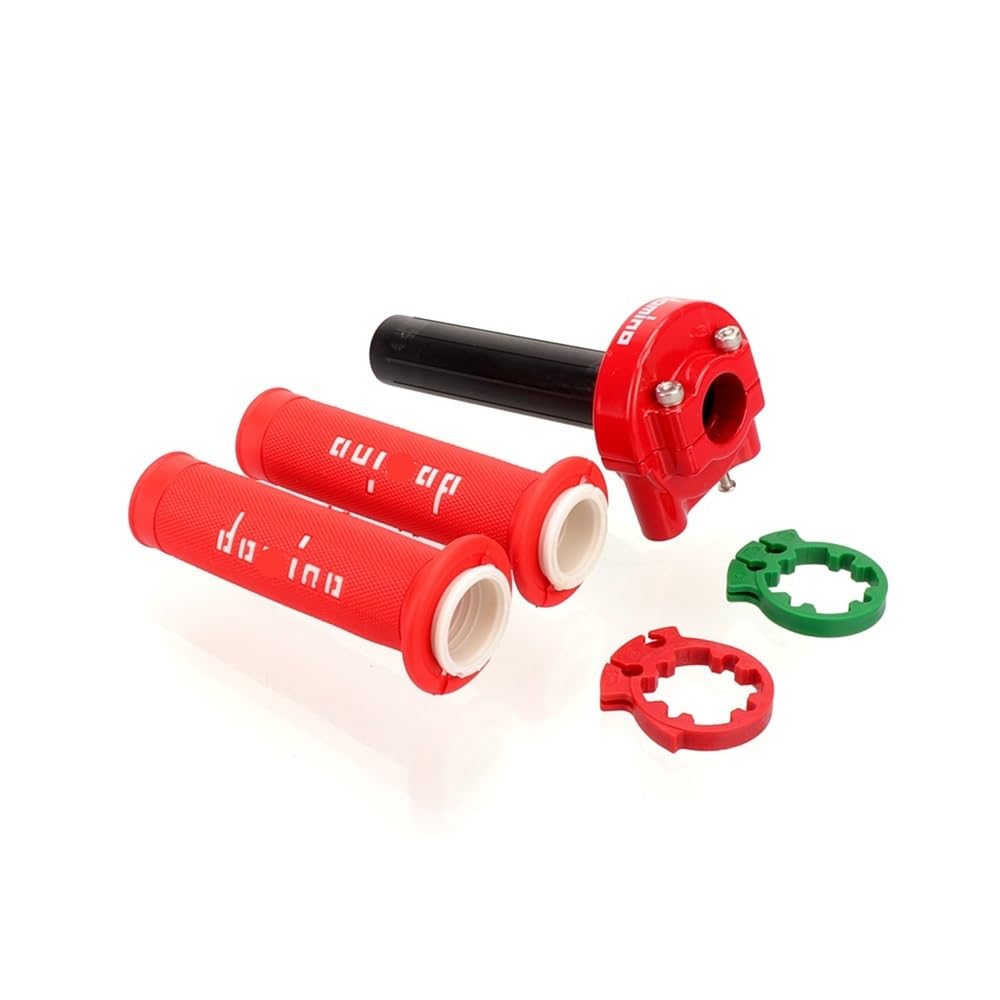 Puño de Acelerador Doble línea para Manillar Motocicleta 7/8" (22 mm) con empuñadura Goma Tipo dominó(Red Set)