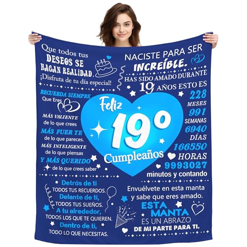 Originales 19º Cumpleaños Manta Personalizada Regalos de Cumpleaños para 19 Años Chico Hijo Nieto Amigo Niño Hogar Decoración Franela Mantas Plaid 150X130CM (19º)