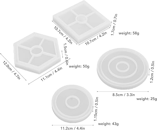 Miniatura 6 de Moldes de posavasos para fundición de resina, 4 moldes de silicona para posavasos de bricolaje, moldes de resina cuadrados, redondos, manualidades,