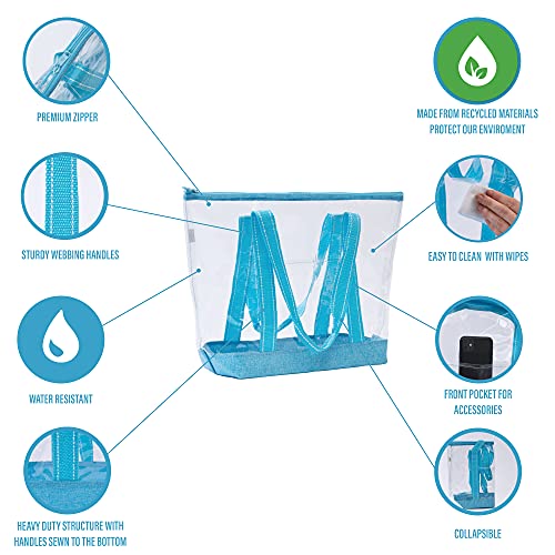 Veno 2 Packs Clear Bag Transparent Vinyl Pvc Tote, Stadium Approved, Outdoor, Beach, Pool (Set Of 2, Cyan) #TOP3