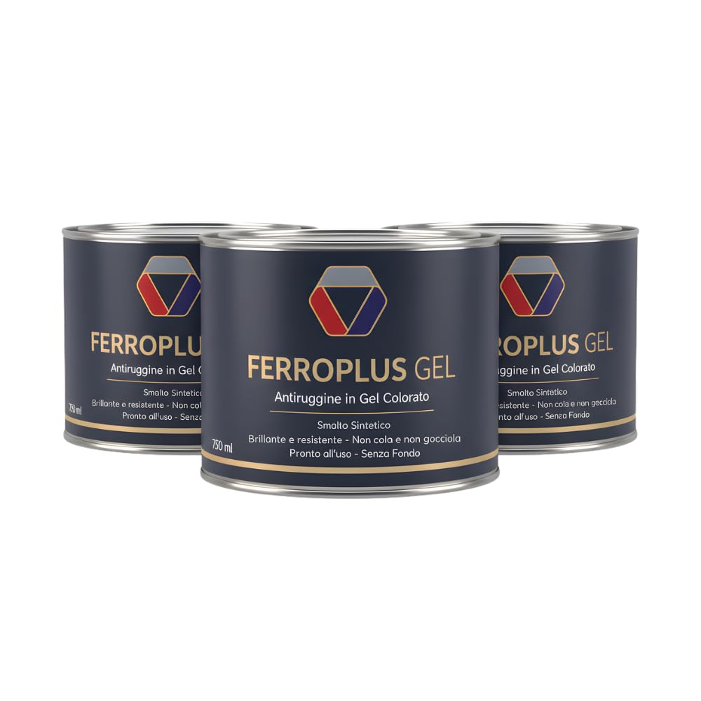 FORTUNATO Kit 3 Pezzi FerroPlus Gel, 3 x 0,75 l, Smalto Sintetico Gel, Antiruggine, Giallo Segnale RAL 1003, Finitura Lucida, Per Ferro e Metallo
