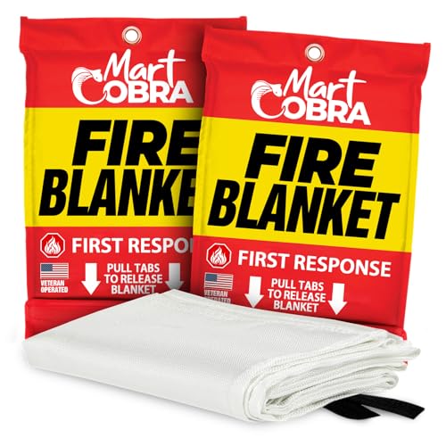 Mart Cobra Fire Blanket 2-Pack – Emergency Fire Suppression for Home & Kitchen – 40'x40' Fireproof Fiberglass Safety Blankets – Heat Resistant & Easy to Use – Smothers Grease & Electrical Fires