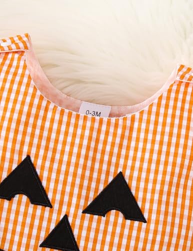 Yvowming Baby Boy Halloween Outfits Clothes Sleeveless Ghost Embroidery Plaid Retro Romper Jumpsuit Smocked Shortal4
