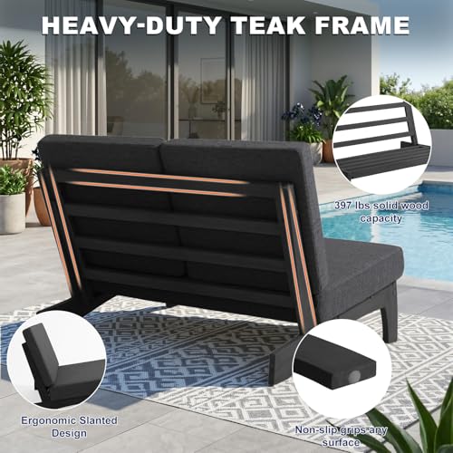Image of Pia Ricoo 4 Piece Patio Furniture Sets, Outdoor Loveseat Sofa Set with 2 Chairs & Coffee Table, Patio Conversation Set for Backyard, Deck, Lawn, Drak, Dark Wood