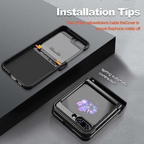Migexxkj Z FLIP 5 5G Case With Hinge Protection,Slide Camera Cover Heavy Duty Military Drop Cases Ring Kickstand Magnetic Car Mount Shockproof Bumper Phone Case For Galaxy Z Flip 5 5G Black thumb #5