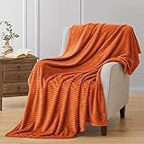 Vessia Flannel Fleece Throw Blanket(50X70 Inch, Orange), Lightweight Couch Blanket, Warm Cozy Soft Bed Blanket, Plush Microfiber Sofa Blanket for All Season