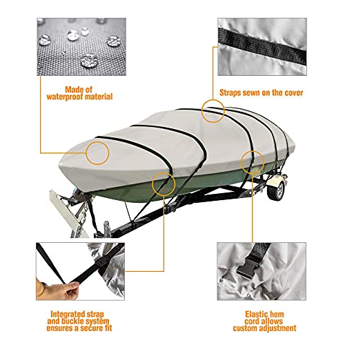 Primeshield Boat Cover, Waterproof 600D Oxford Marine Grade Trailerable Runabout Boat Covers, Heavy Duty 13/15/16/17/18/19/20/22 Ft Fits V-Hull Pro-Style Bass Boats With Tightening Strap #TOP1