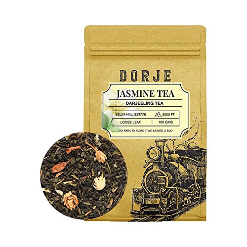 DORJE TEAS Jasmine Tea | Organic Darjeeling Tea | Promotes Good Sleep, Stress Relief | Improves Immunity | Soothing Tea for Relaxation | For Glowing Skin (Pack of 1, 100 gm)