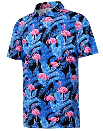 ELETOP Polo Shirts for Men Moisture Wicking Quick-Dry 4 Way Stretch Golf Shirts Casual Print Colorful Mens Polo Shirts Short Sleeve