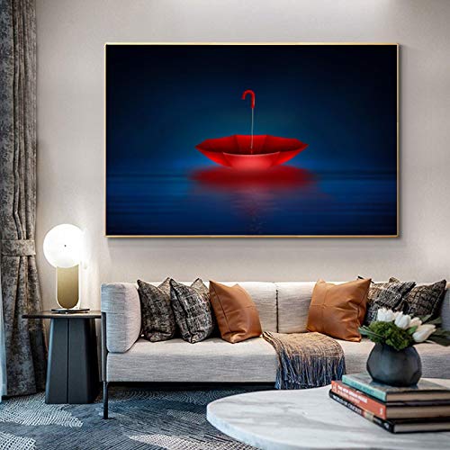 Toile peinture moderne abstrait parapluie rouge, impression murale salon 35x50 cm