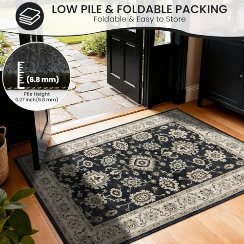Tapete Vintage 8x10 Boho Oscuro Antideslizante Lavable miniatura 4