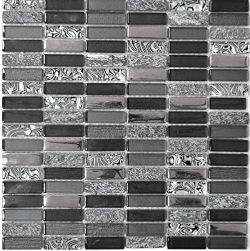 Mosaïque en verre transparent - Gris et noir - Rectangulaire - Carreaux Mosaique - MOS87-SM88_f