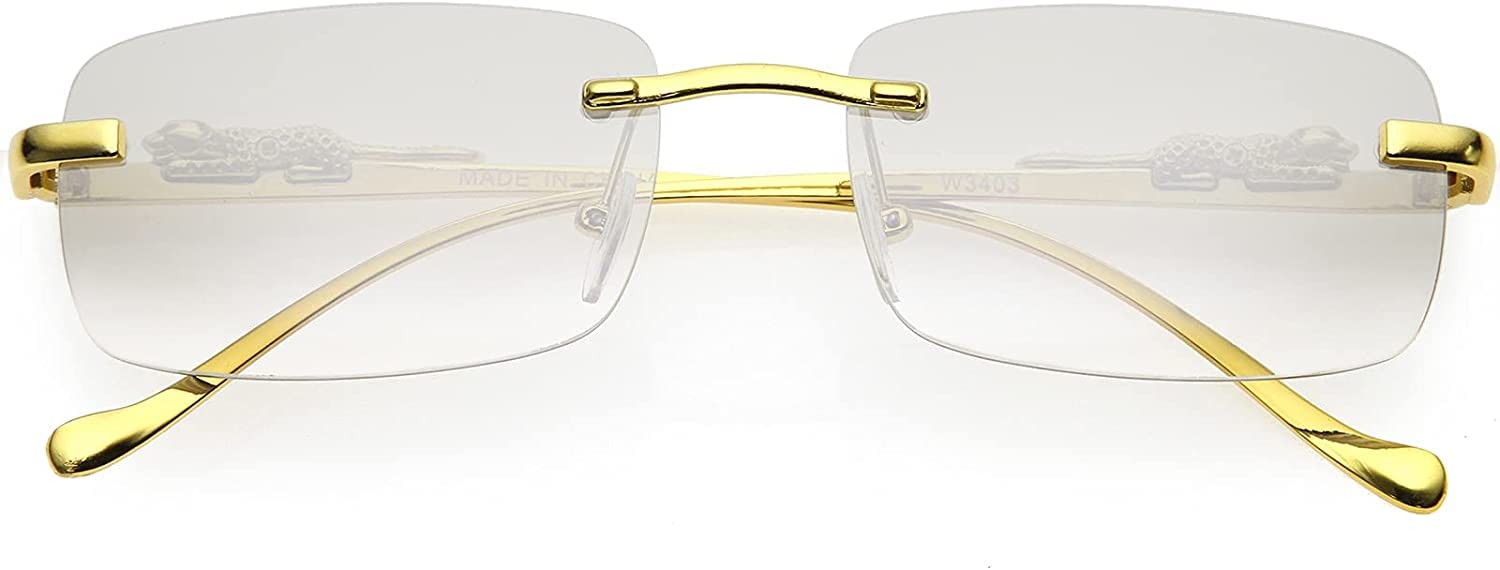 Mc Stan Luxe Jaguar Metal Plated Temple Rimless Vintage Square Sunglasses