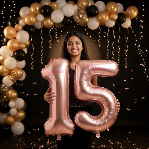 Image of Balloonistics Rose Gold 40-Inch Foil Number 15 Balloon - Helium or Air Fill for 15th Birthday, Anniversary Party Decoration, Photo Booth Backdrop, Cake Table Decor