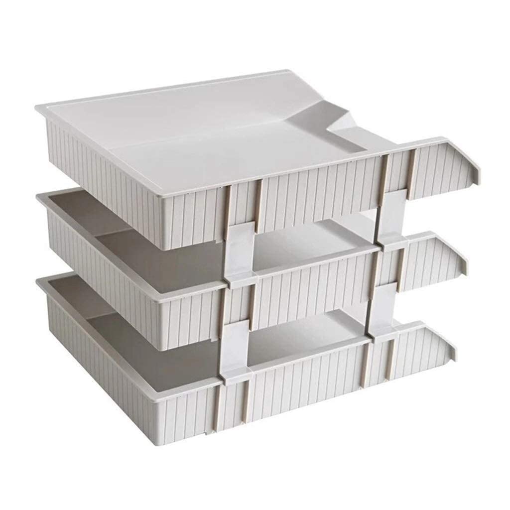 Bandejas apilables de plástico para organizar cartas de escritorio para documentos de escritorio y almacenamiento de papel, soporte de archivos de carga frontal