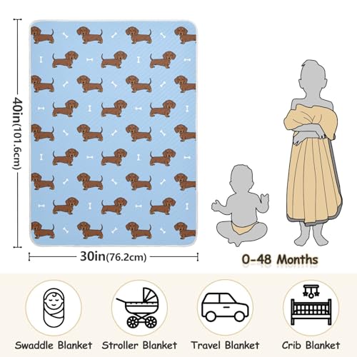 Image of Cute Dachshund Dog Blue Baby Swaddle Blanket for Boys and Girls, Muslin Baby Receiving Swaddle Blanket, Soft Cotton Nursery Swaddling Blankets for Newborn Toddler Infant
