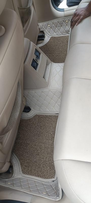 Image of 9D Car Floor Mat Full Set for E Bella SUV (5-Seater) || Luxury Leather with Grass Mat Complete Set || 100% Waterproof and Washable || Color : (Beige)