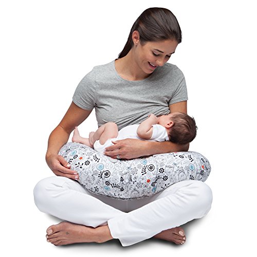 Image of Boppy Nursing Pillow Original Support, White Black Doodles, Ergonomic Nursing Essentials for Bottle and Breastfeeding, Firm Fiber Fill, with Removable Nursing Pillow Cover, Machine Washable