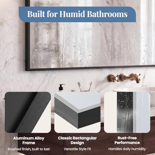 Image of NEWBULIG 30 inch x 36 inch Black Rectangle Bathroom Mirrors for Wall, Morden Wall Mirror with Metal Frame, Tempered Glass, Vanity Mirror for Over Sink, Entryway, Living Room, Anti-Rust