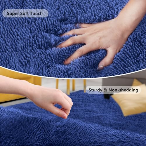 SOANNY Living Room Area Rug, Navy Blue Large Luxury Soft Fluffy Shaggy Carpet for Bedroom Dorm Bedside Lounge Office Non-Slip - Image 3