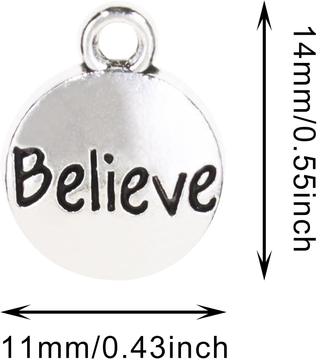 Tupalizy Believe Word Charms 14x11mm Vintage Motivational Inspirational Pendant Charms for Graduation Message Resin Charm Bracelet Keychain Tag Link Jewelry Making Lanyard Cord Bags Crafts, 50PCS - Image 2