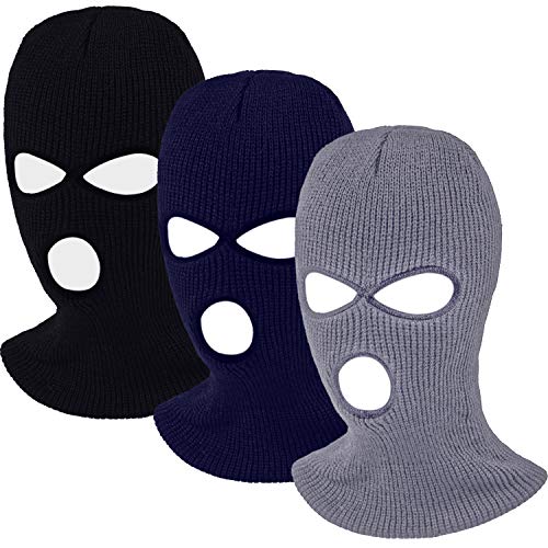 Aneco 3 Pack 3-Hole Knitted Full Face Cover Ski Mask Adult Winter Balaclava
