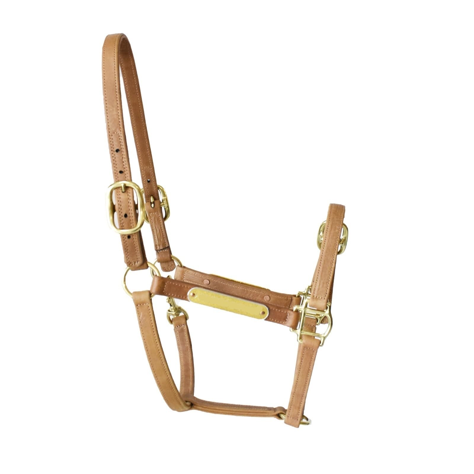 Halfter Für Pferde Pferdeausrüstung Halfter aus doppellagigem Leder mit Messingbeschlägen(Light Brown-M)