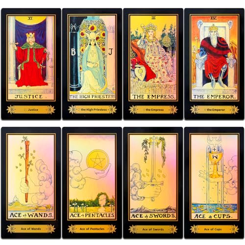 Smoostart Tarotkarten, holografisch, mit Anleitung (evtl. Nicht in Deutscher Sprache), Tarotkartendeck, Wahrsagespiel mit farbenfroher Box, für Anfänger und Profispieler