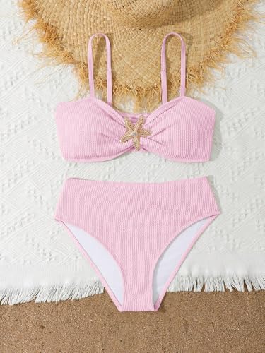 Image of RoseSeek Girl's 2 Piece Padded Bathing Suit Wireless Starfish Swimsuit Spaghetti Strap Vacation Beachwear Set