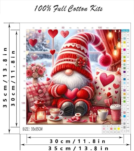 Image of Gnome Valentine's Day Stamped Cross Stitch Kits for Adults - Embroidery Kits for Beginners Adults,11 CT Patterns Dimensions Counted Cross Stitch Kits for Adults Arts Craft 14x14 inch
