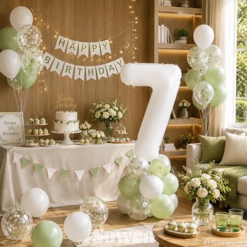 Image of SUWEN 40 Inch White Large 7 Balloon Number Big Foil Helium Numbers 0-9 | Giant Jumbo Happy 7th Birthday Party Decorations for Men or Women Huge Mylar Anniversary Party Supplies