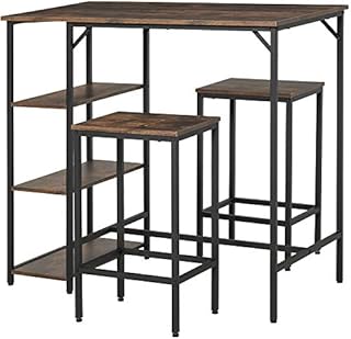 HOMCOM Industrial Bar Height Dining Table Set With 2 Stools & Side Shelf, 3 Pieces Coffee Table for Dining Room, Kitchen, Dinette