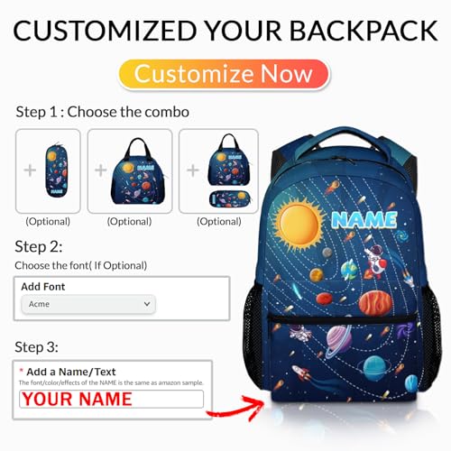 Custom Kids School Backpack for Preschool - Cute Solar System Planet Bookbag for Boys - Personalized 17" Large Capacity Galaxy Blue Lightweight Schoolbag for Children2