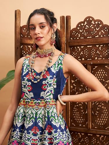 Image of Women Floral Sleeveless Anarkali Maxi Kurta