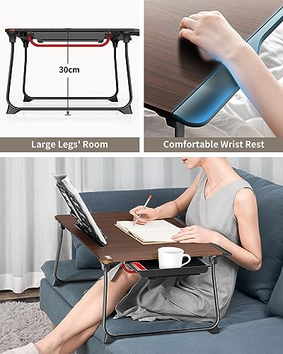 Image of SAIJI Laptop Desk for Bed, XX-Large Foldable Bed Tray Table, 25.6 inch x 19.3 inch | Laptop Table for Eating Breakfast, Writing Working Gaming Drawing with Storage Drawer, Bookstand, Tablet Stand, Black Cherry