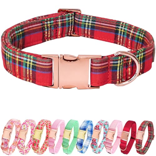 Tunkoo Christmas Plaid Dog Collar Red-Green Tartan with...