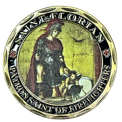Aizics Mint St Florian Coin, Patron Saint of Firefighters, Firefighter Challenge Coin, Gift for Firefighter, Saint Florian Religious Coin Collectibles, Copper Plated 38mm x 2mm (St. Florian) - 4