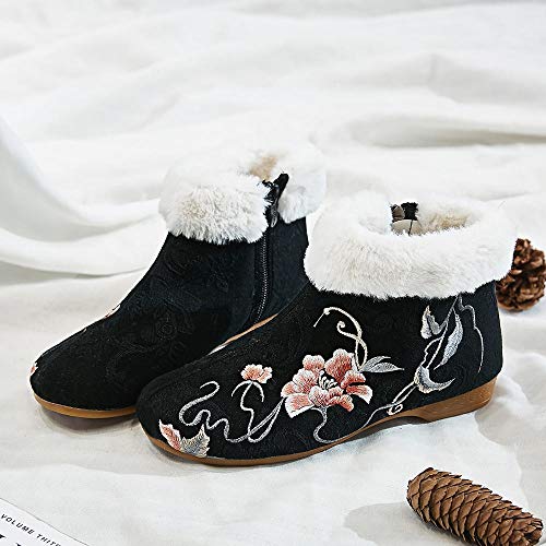 LYNLYN Embroidered Shoes for Women Flower Embroidered Women Canvas Flat Ankle Boots Woman Comfortable Winter Black Boots with Big Size Shoes Embroidered Heels (Color : Model 3, Size : 8.5)