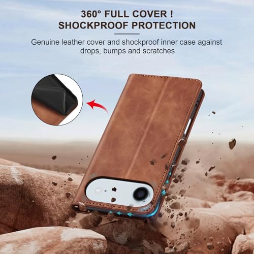 Image of Jasonyu Flip Wallet Case for iPhone 17 Air,Leather Magnetic Folio Cover with Card Holder,Kickstand - TPU Shockproof Durable Protective Phone Case,Brown