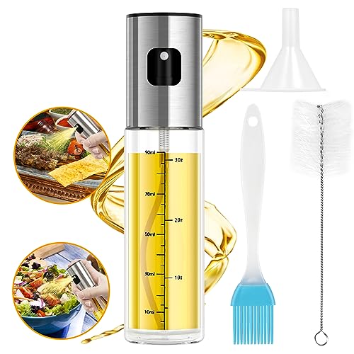 Pulverizador Aceite Spray Uktunu 100 ml 304 Acero inoxidable Spray Aceite Cocina con Escala para Freidora de Aire con Embudo,Cepillo de aceite,Pincel Adecuado para cocinar,Asar a la Parrilla,ensaladas