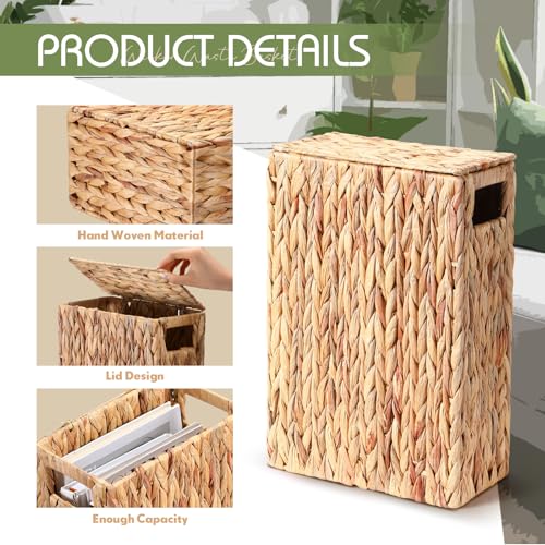 Image of Vesici 6 Gallon Wicker Waste Basket with Lid Wicker Trash Can with Built-in Handles Handwoven Garbage Can for Bedroom, Bathroom, Kitchen, and Office