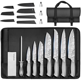 MOSFiATA Set Coltelli da Cucina Professionali con Borsa per Coltelli, Fodero e Affilacoltelli, Coltello da Cucina per Picnic Campeggio Barbeque