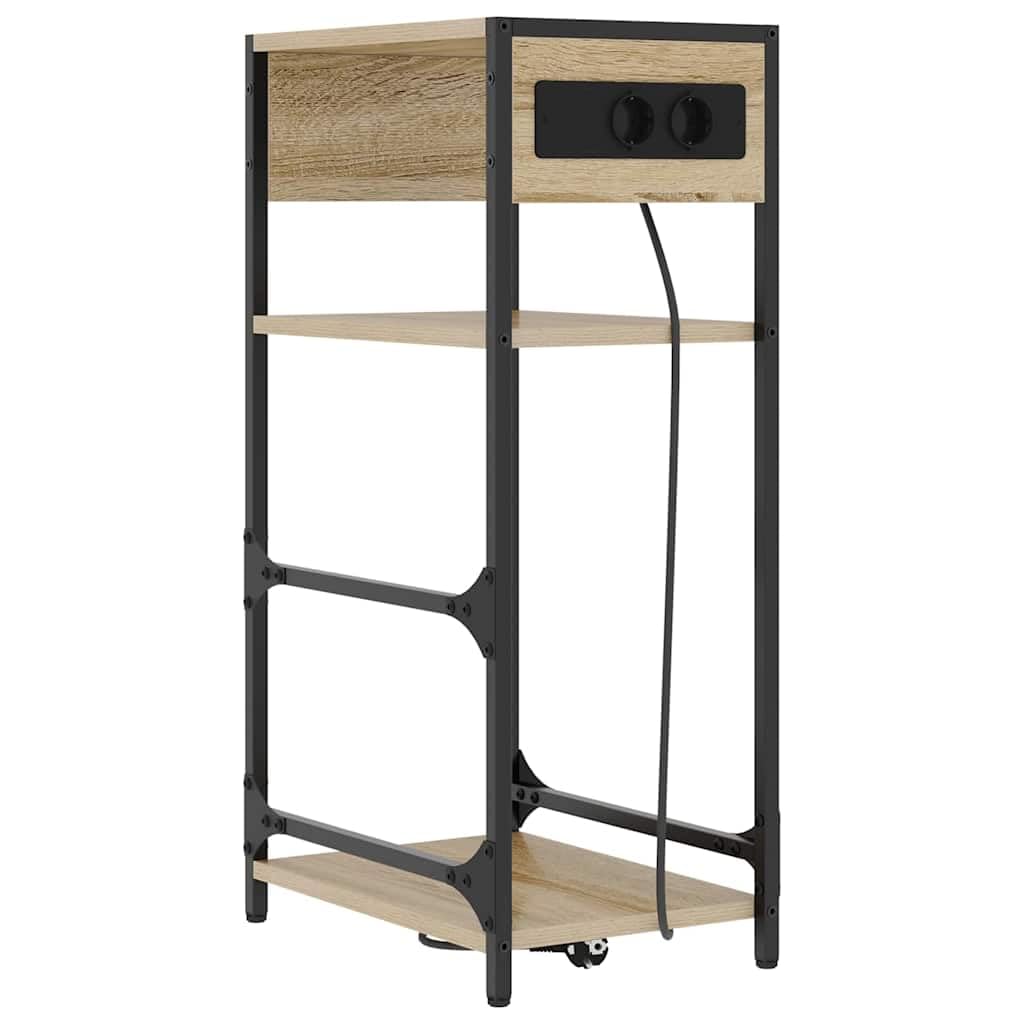 Table de chevet avec prise pour chambre : bout de canapé industriel en chêne