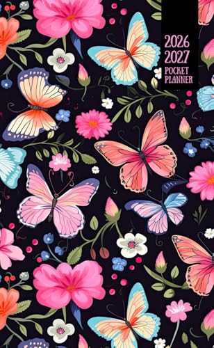 2026-2027 Pocket Planner: Pink Butterflies 2-Year Monthly Mini Calendar Book (Jan '26-Dec '27) image 2
