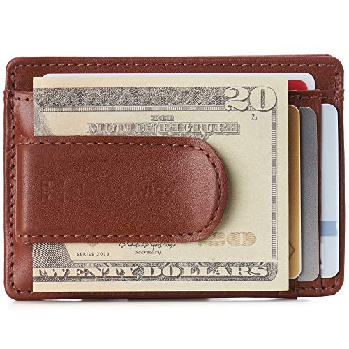 Alpine Swiss Dermot Mens RFID Safe Money Clip Minimalist Wallet Smooth Leather Comes in Gift Box Tan