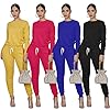 Two-Pieces-Outfits-for-Womens-Solid-Sweatsuit-Long-Sleeve-Tights-Long-Pants-Sport-Suits-Tracksuits Sweatsuits Set Womens 2 Pieces Outfit for Sportswear Tracksuits Long Sleeve Pullover Drawstring Sweatpants With Pocket (Red,S)