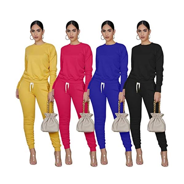 Two-Pieces-Outfits-for-Womens-Solid-Sweatsuit-Long-Sleeve-Tights-Long-Pants-Sport-Suits-Tracksuits Sweatsuits Set Womens 2 Pieces Outfit for Sportswear Tracksuits Long Sleeve Pullover Drawstring Sweatpants With Pocket (Red,S)