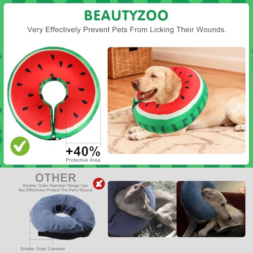 Image of BEAUTYZOO Inflatable Dog Cone Collar to Stop Licking for Large Medium Small Dogs,Soft Dog Cone Alternative After Surgery,Comfortable Pet Recovery Collar&Cone Elizabethan Dog Neck Donut,Watermelon XL
