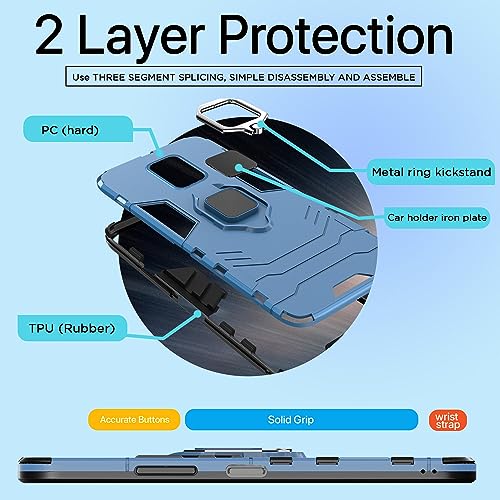 Image of Pikkme D5 Tough Armor Bumper Back Cover Case for Redmi Note 9 Pro,Note 9 Pro Max,Poco M2 Pro |Ring Holder & Kickstand in-Built (Blue)