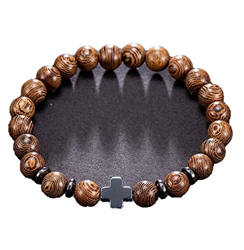 OOMPHelicious Jewellery Brown Wooden Beads With Titanium Jesus Cross Adjustable Fashion Bracelet For Men & Boys (B08PS1VM3D) Amazon Price History, Amazon Price Tracker